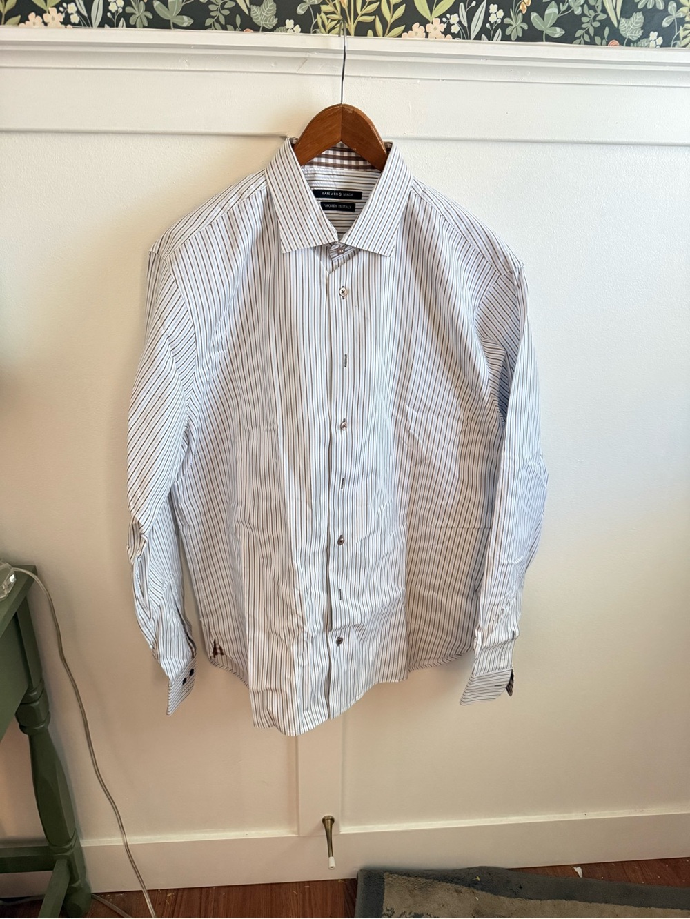 Hammer Made Men's Striped Dress Shirt - Blue & Brown Woven in Italy